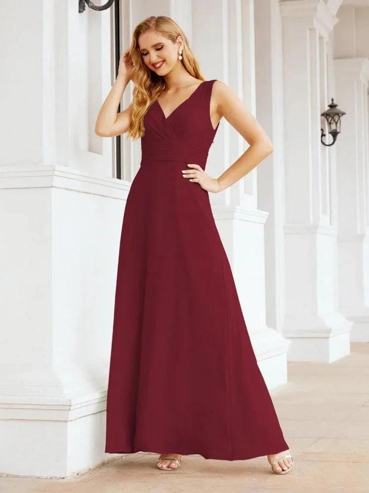 Formal Prom Gown Elegant V-Neck Sleeveless Bridesmaid Dresses for Wedding Party 28037 by numbersea