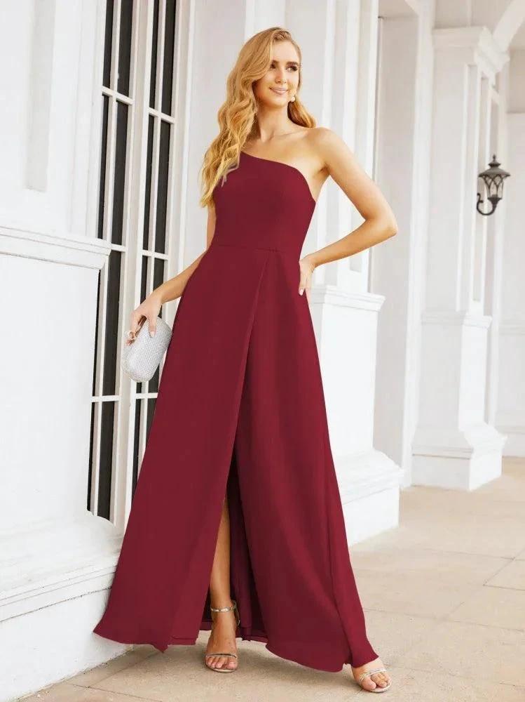 Numbersea Women's One Shoulder Formal Prom Gowns for Mother of The Bride Side Slit Bridesmaid Dresses 28052 by numbersea