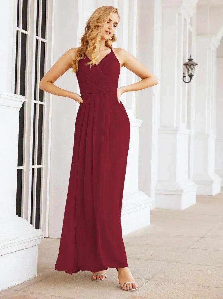 Numbersea Spaghetti Strap Bridesmaid Dresses V-Neck Long A-Line Formal Prom Gowns 28063 by numbersea