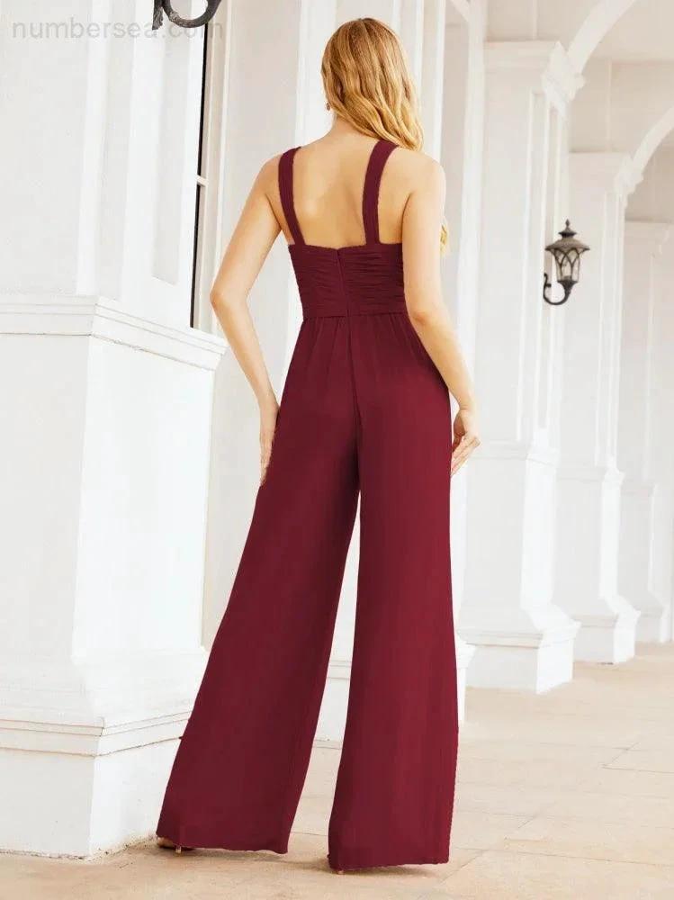 ZapDress Crisscross Neck Jumpsuit Formal Evening Dress Long Bridesmaid Dresses Bell-bottomed Pants 28033 (ZD17024)