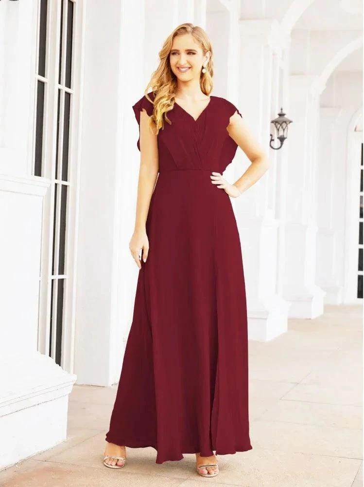 Women's Bridesmaid Dresses Chiffon Cape Formal Evening Party Prom Dress Open Back Gowns for Wedding Guests SEA28058 by numbersea