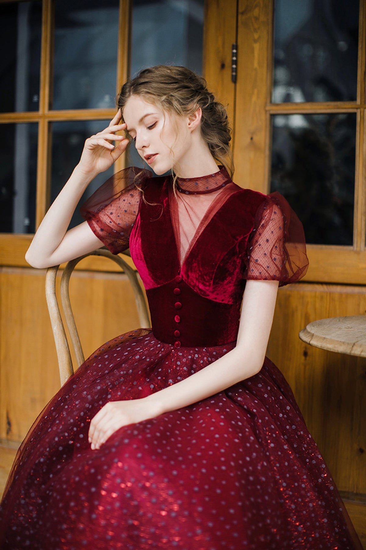 Elegant A-Line short prom dress burgundy evening dress - View 3 | FashionDia
