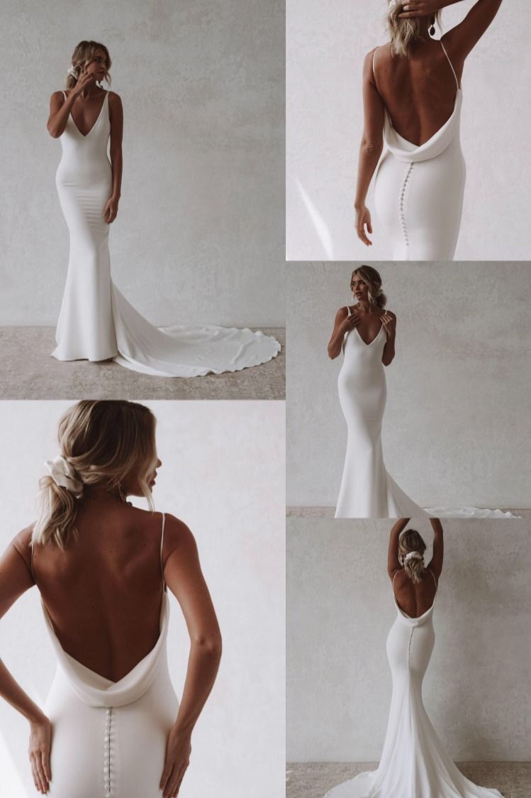 Mermaid Beach Wedding Dress Sexy Deep V-neck Backless Bride Gown fg6924