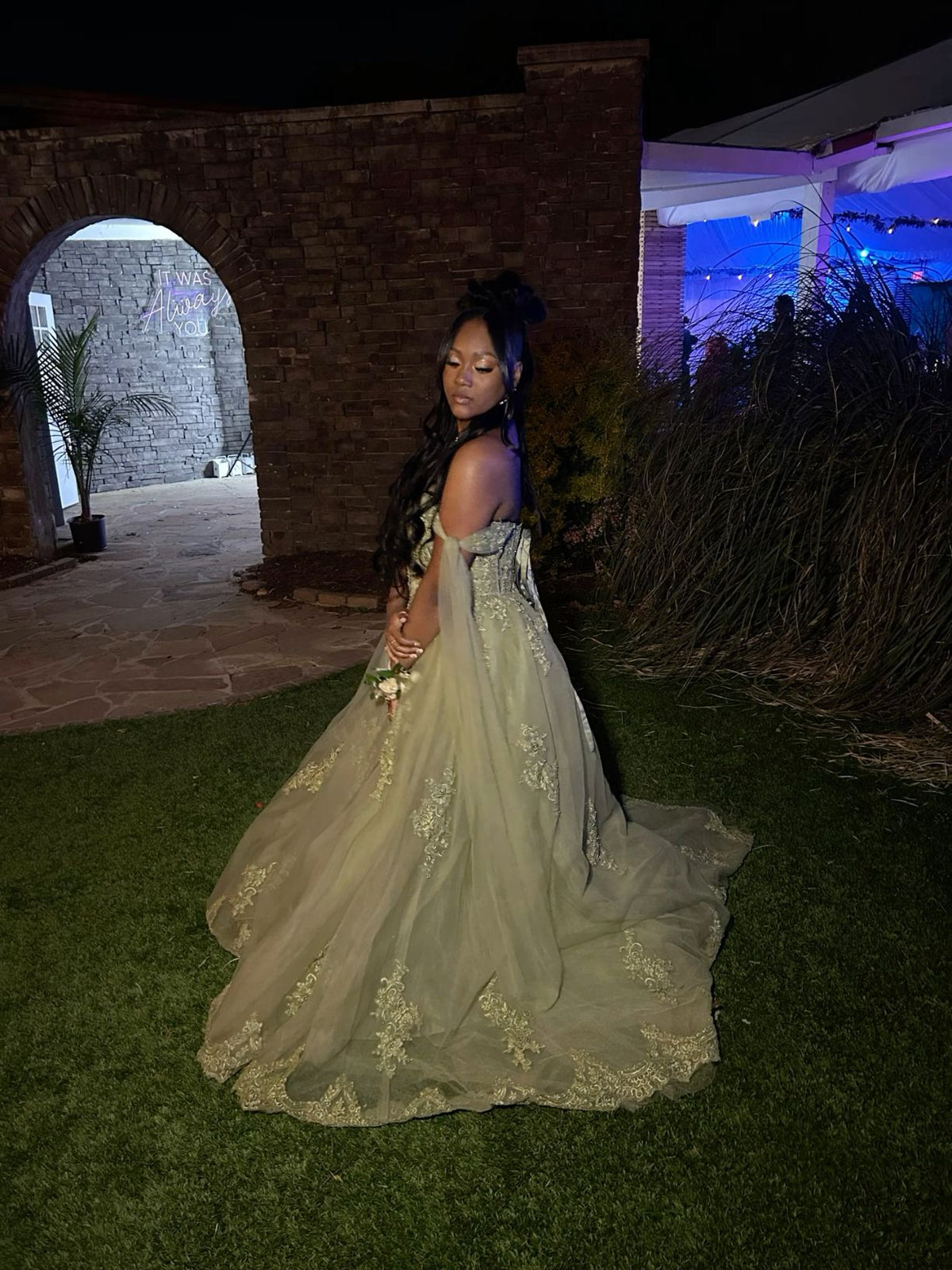 Sage Green Quinceanera Dresses 3D Flower Applique Sweet 16 Dress Ball Gown - View 2 | FashionDia