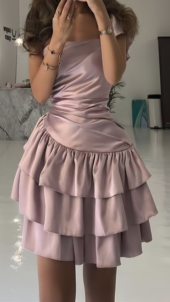 Satin Dusty Pink Short Homecoming Dress - FashionDia