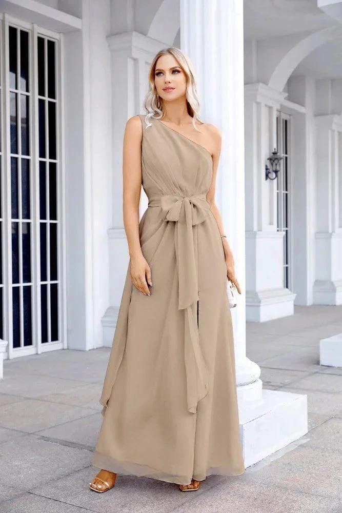 Ladies Chiffon One Shoulder Bridesmaid Evening Dress Wedding Party Evening Dress 28133 by numbersea