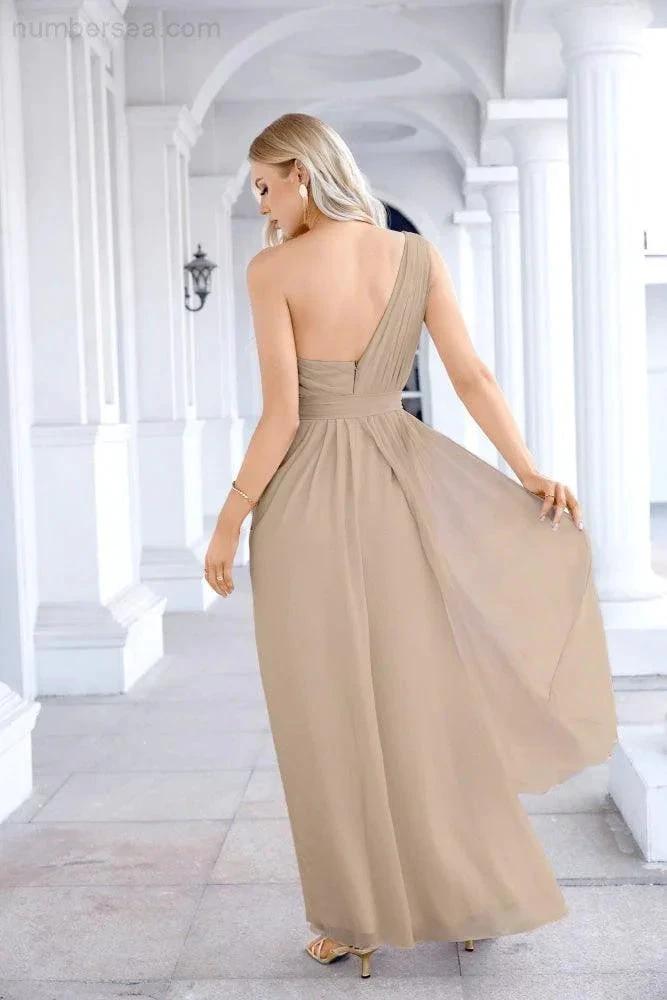 Ladies Chiffon One Shoulder Bridesmaid Evening Dress Wedding Party Evening Dress 28133 (ZD17003)