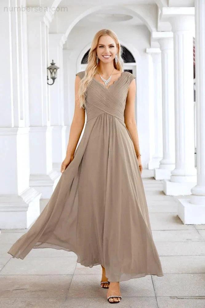 Ladies Chiffon V Neck Sleeveless Floor Length Bridesmaid Evening Dress Wedding Party Evening Dress 28126 (ZD16989)