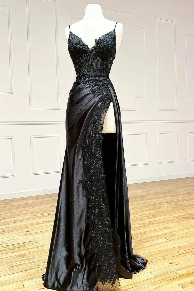 Prom Dress Sheath Black Long Appliques - View 2 | VelvetHem