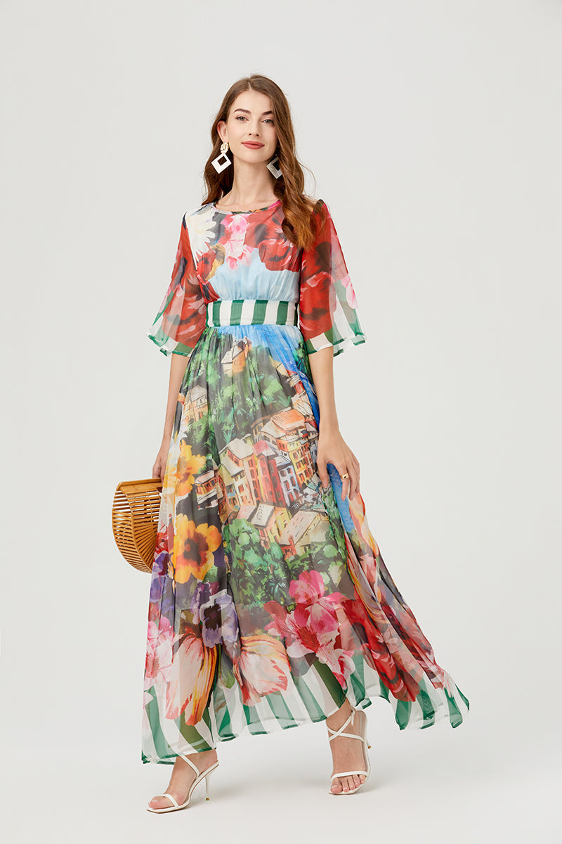 Printed Backless Strap Slim fit High Waist Dress Large A Line Dress