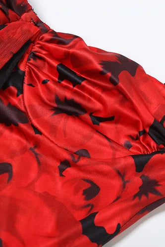 Ruched Low-Neck Floral Dress - View 6 | FashionDia