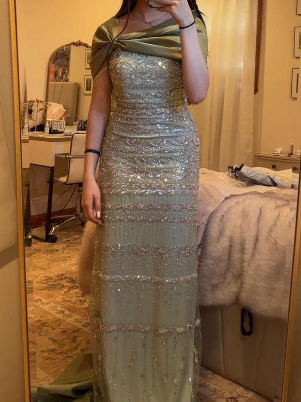 Green Long Prom Dresses Beaded Party Dress 20th Birthday Outfits - VelvetHem