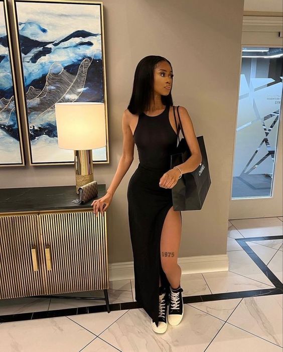 Black Simple Floor-Length Prom Dress Sexy Evening Dress - FashionDia