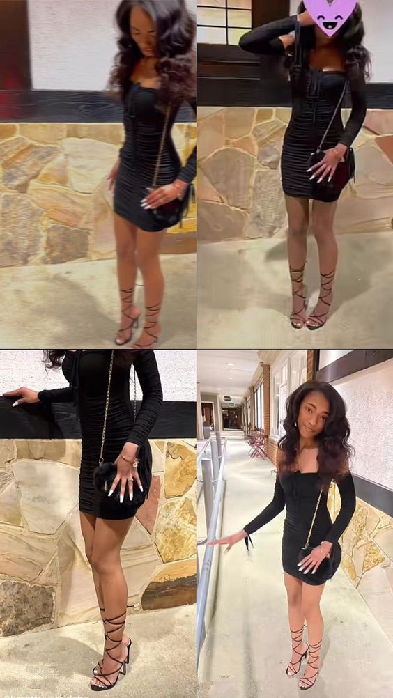 Black Bodycon Dress Short Sexy Party Dress With Long Sleeves