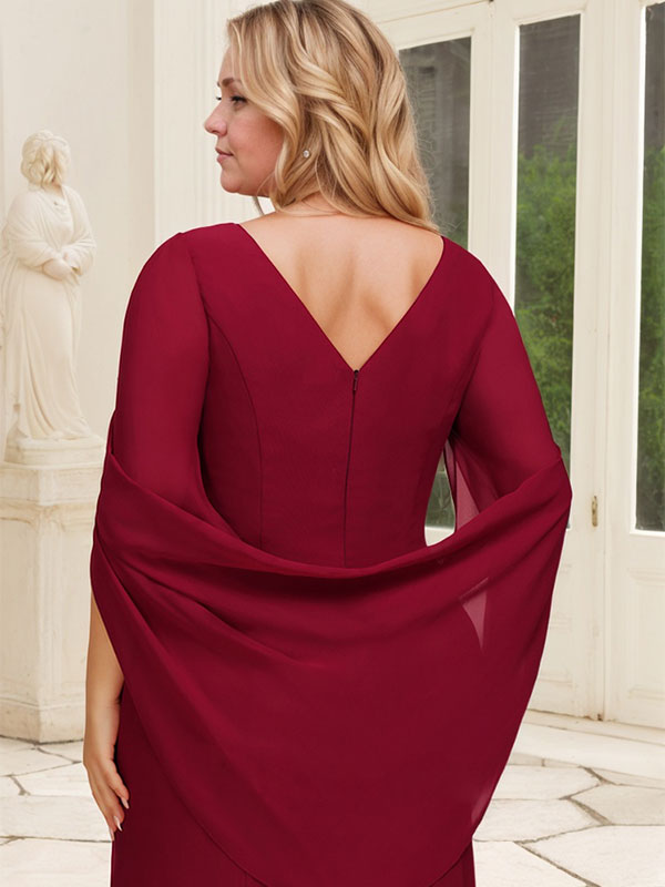 Trumpet/Mermaid Boat Neck Floor-Length Chiffon Mother of the Bride Dress With Pleated - View 12 | FashionDia