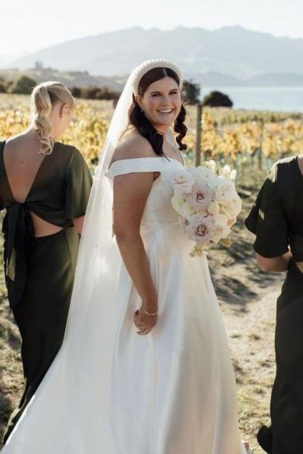 A Line Jewel Neck Dark Green Tea Length Bridesmaid Dress with Open Back
