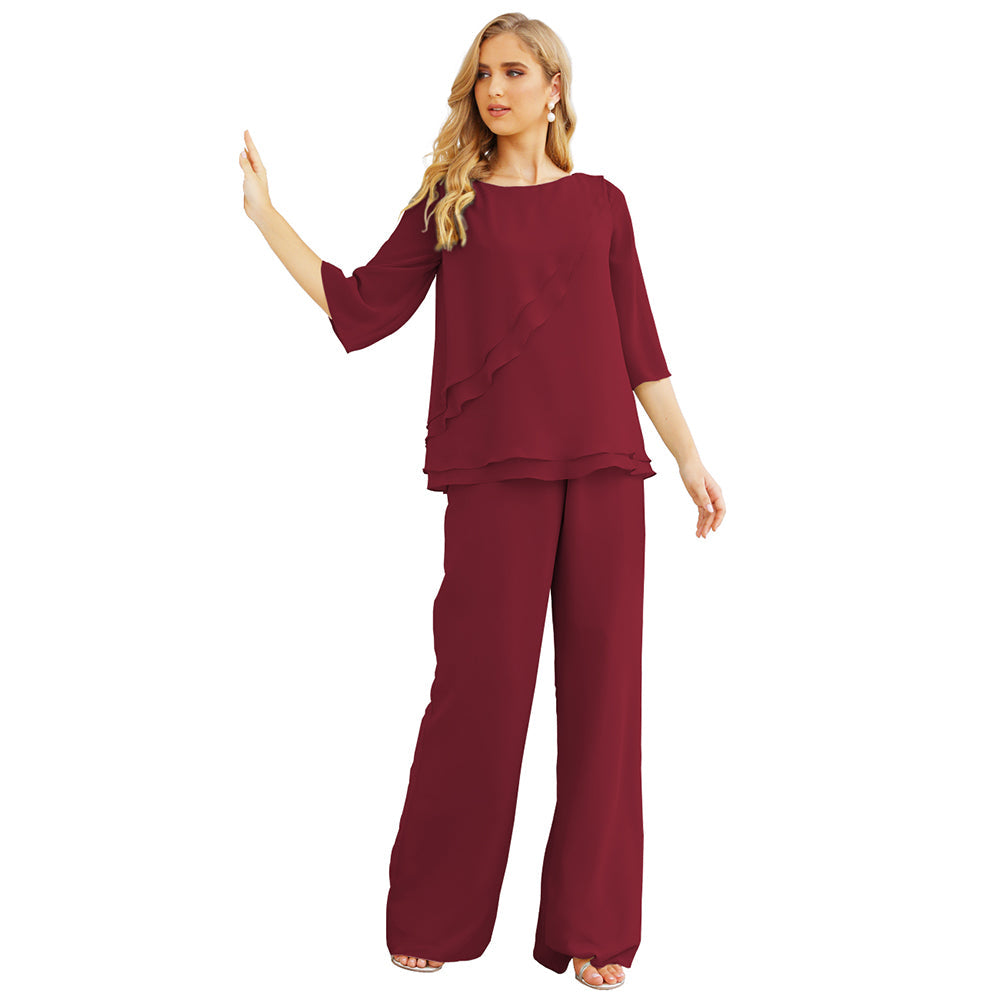 Sunnderly Chiffon Mother of The Bride Dress Plus Size Pant Suits Ruffle Layers - View 8 | VelvetHem