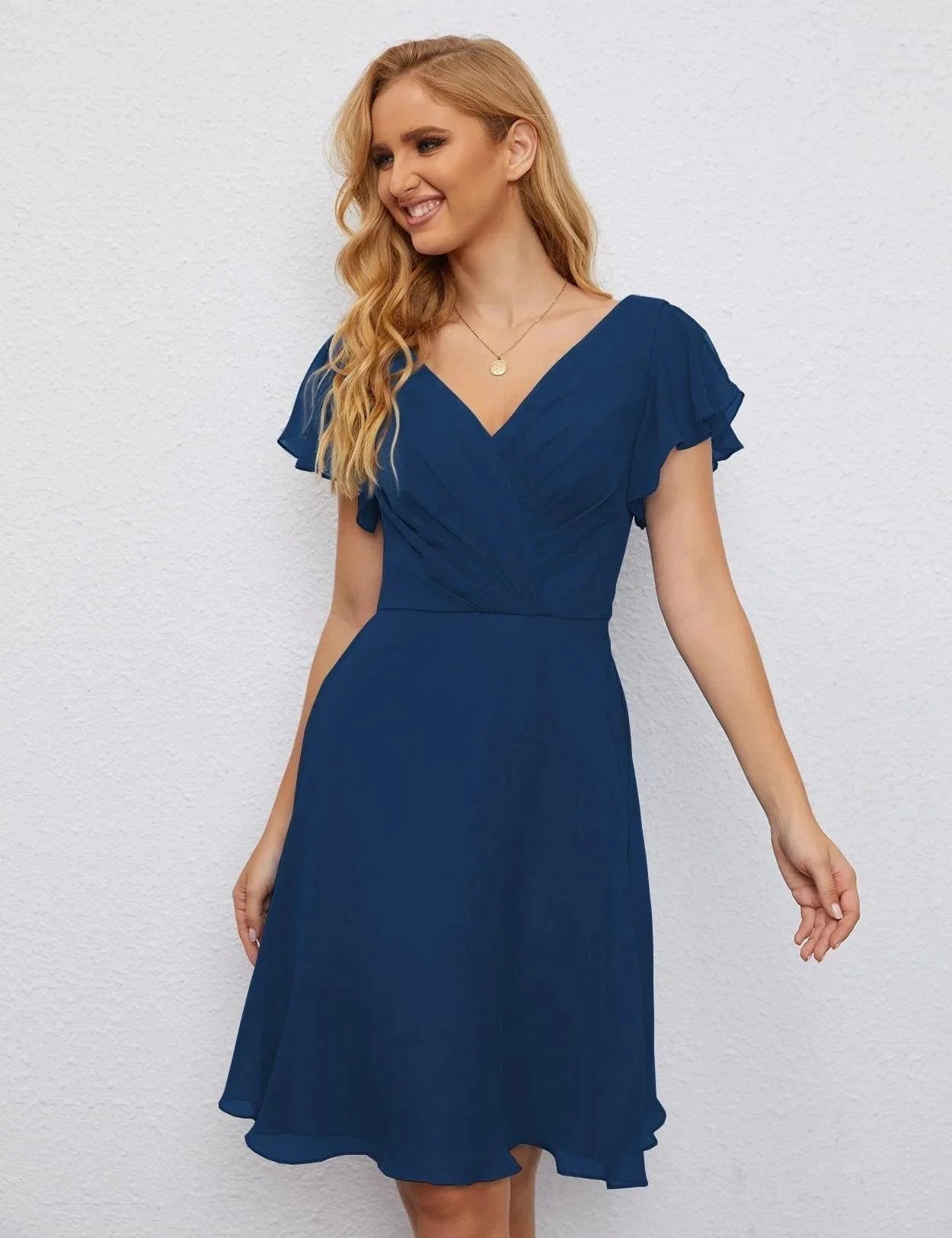 ZapDress U Back Homecoming Dress Formal Prom Dress Knee Length Short Sleeves Cocktail Party Dress 28077 (ZD16953)