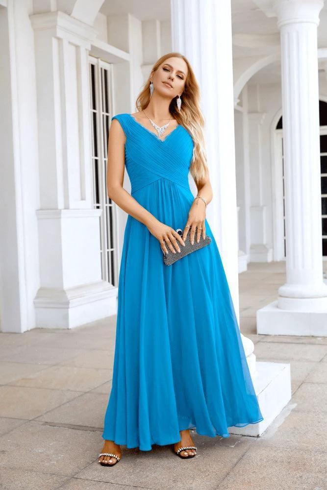 Ladies Chiffon V Neck Sleeveless Floor Length Bridesmaid Evening Dress Wedding Party Evening Dress 28126 by numbersea