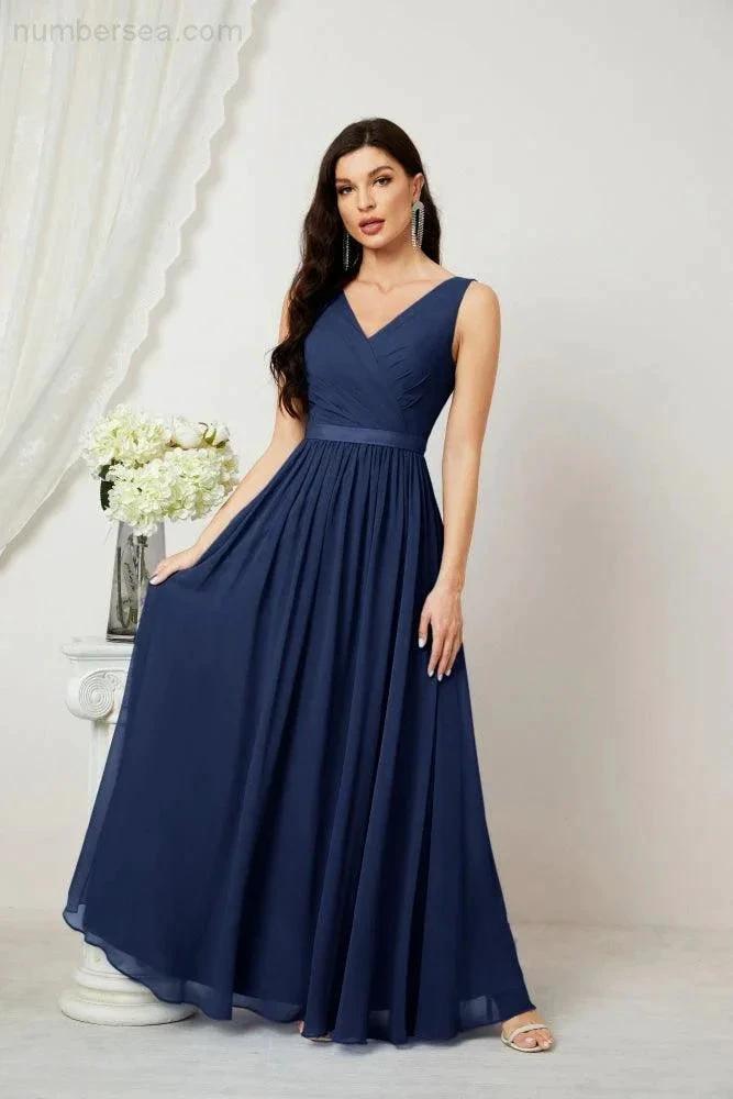 Women's Chiffon Long Bridesmaid Dresses A line Sleeveless Formal Prom Gown for Evening Party Homecoming Dresses 2808 (ZD16947)