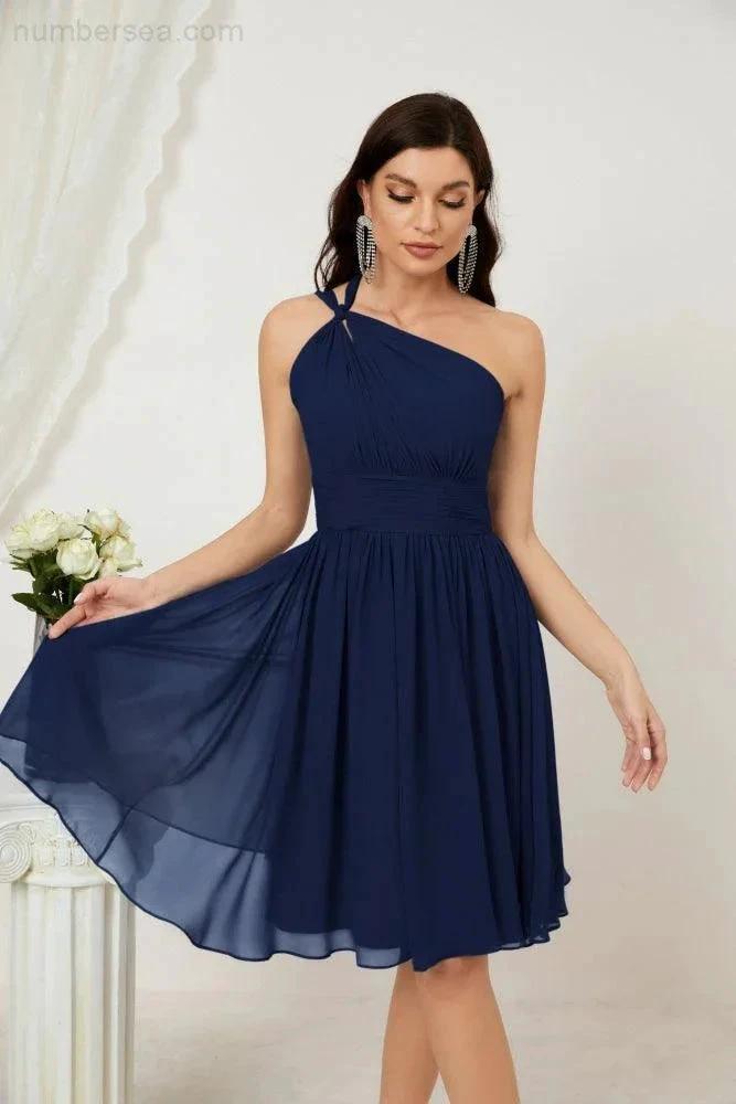 ZapDress Women Chiffon Short One Shoulder Bridesmaid Dress Formal Dresses for Party Homecoming 2804 (ZD16948)