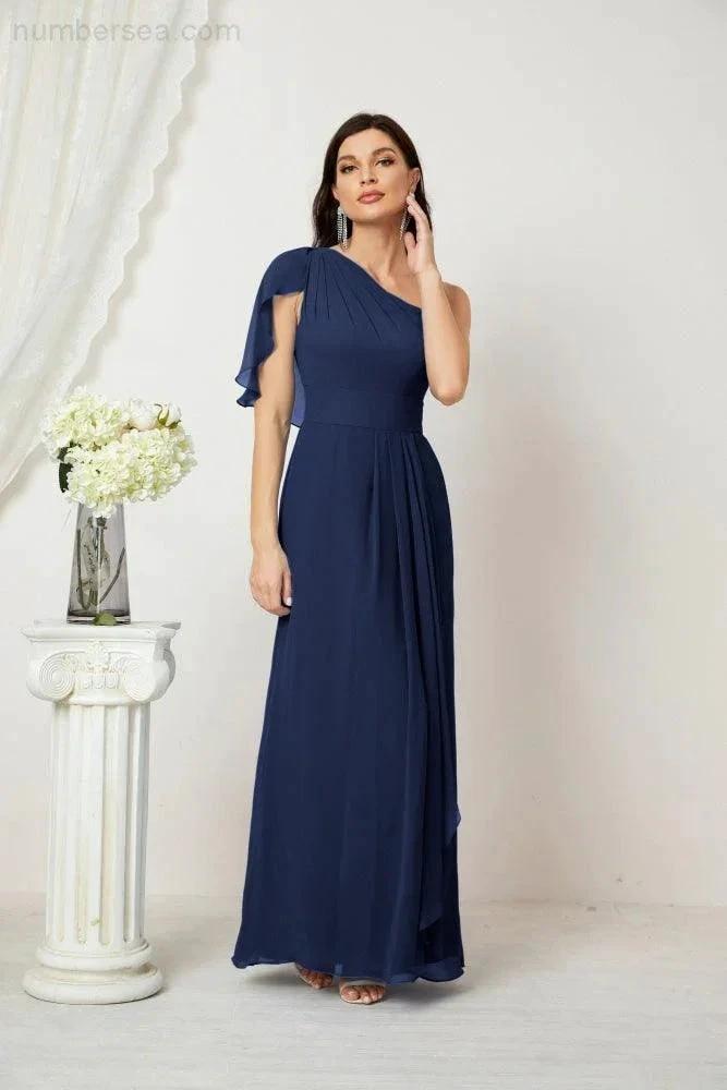 ZapDress Chiffon Ruffled One Shoulder Long Bridesmaid Dresses A-line Formal Evening Gown Side Split 2809 (ZD17049)
