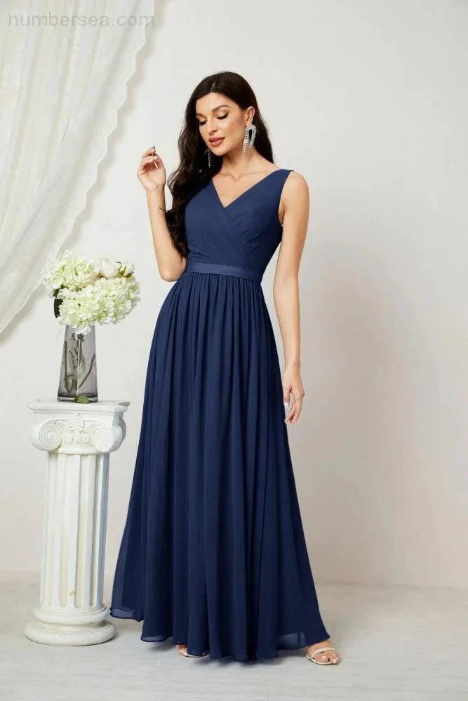 Women's Chiffon Long Bridesmaid Dresses A line Sleeveless Formal Prom Gown for Evening Party Homecoming Dresses 2808 (ZD16947)