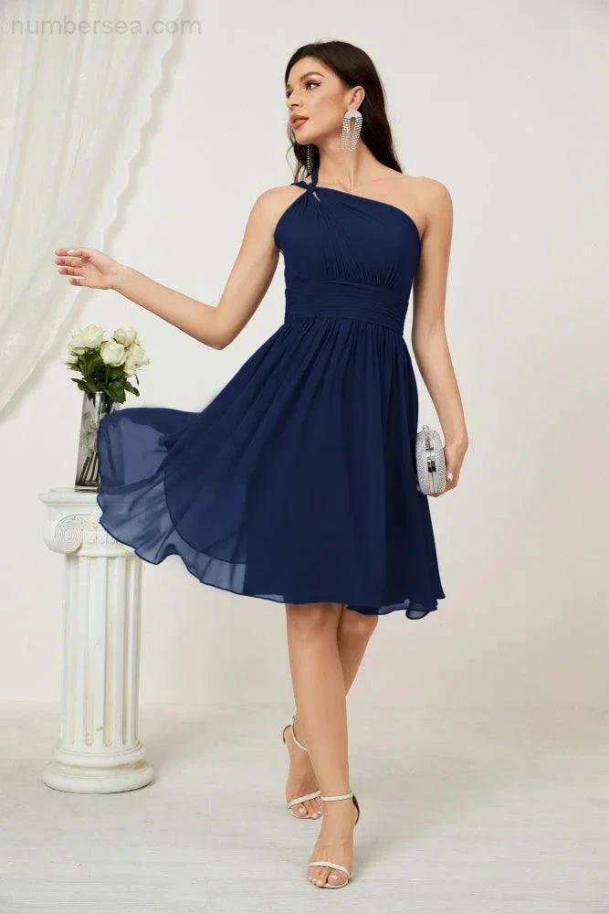 ZapDress Women Chiffon Short One Shoulder Bridesmaid Dress Formal Dresses for Party Homecoming 2804 (ZD16948)