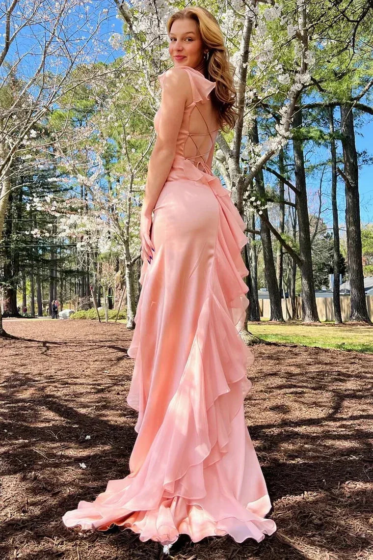 Charming Mermaid Square Neck Green Long Prom Dress with Ruffles