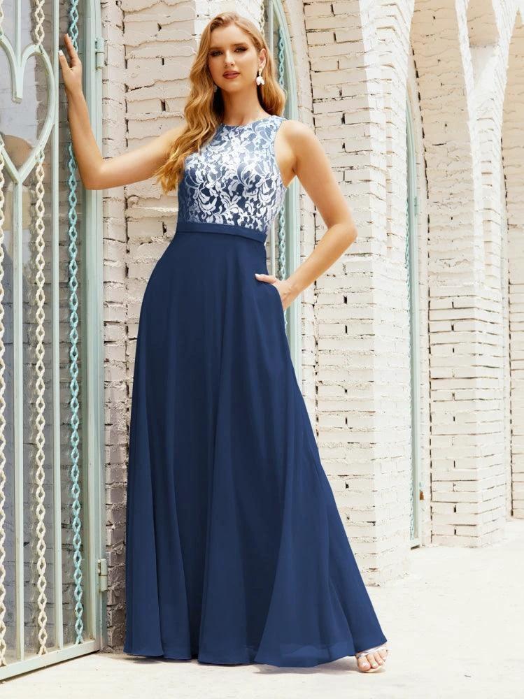 Lace Bridesmaid Dress Floor Length Evening Gowns with Pockets 28017 by numbersea