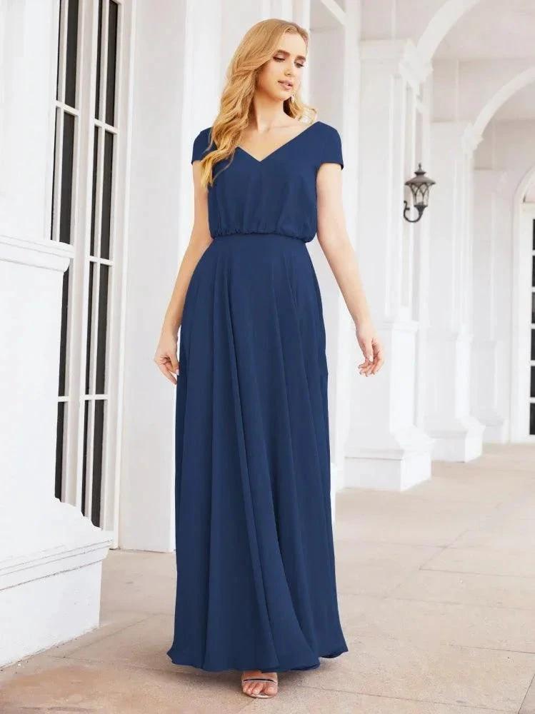Numbersea V-Neck Bridesmaid Dresses Long Cap Sleeves Prom Evening Formal Gowns 28071 by numbersea