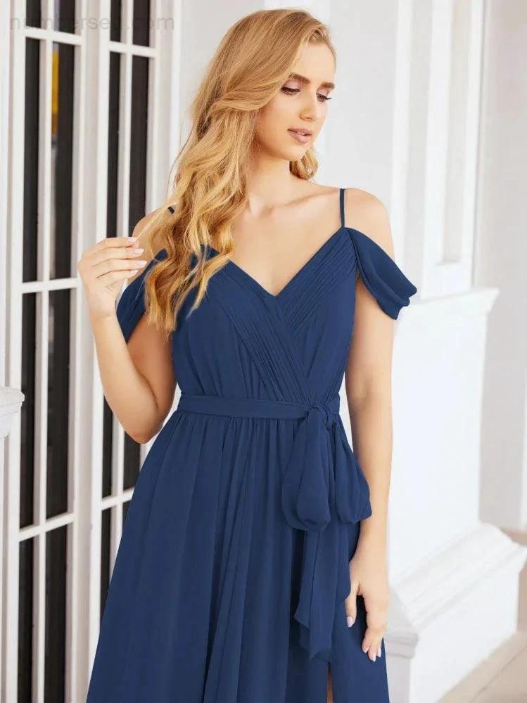 ZapDress Off The Shoulder Chiffon Bridesmaid Dress Long Formal Graduation Gown with Cowl Back 28069 (ZD17004)