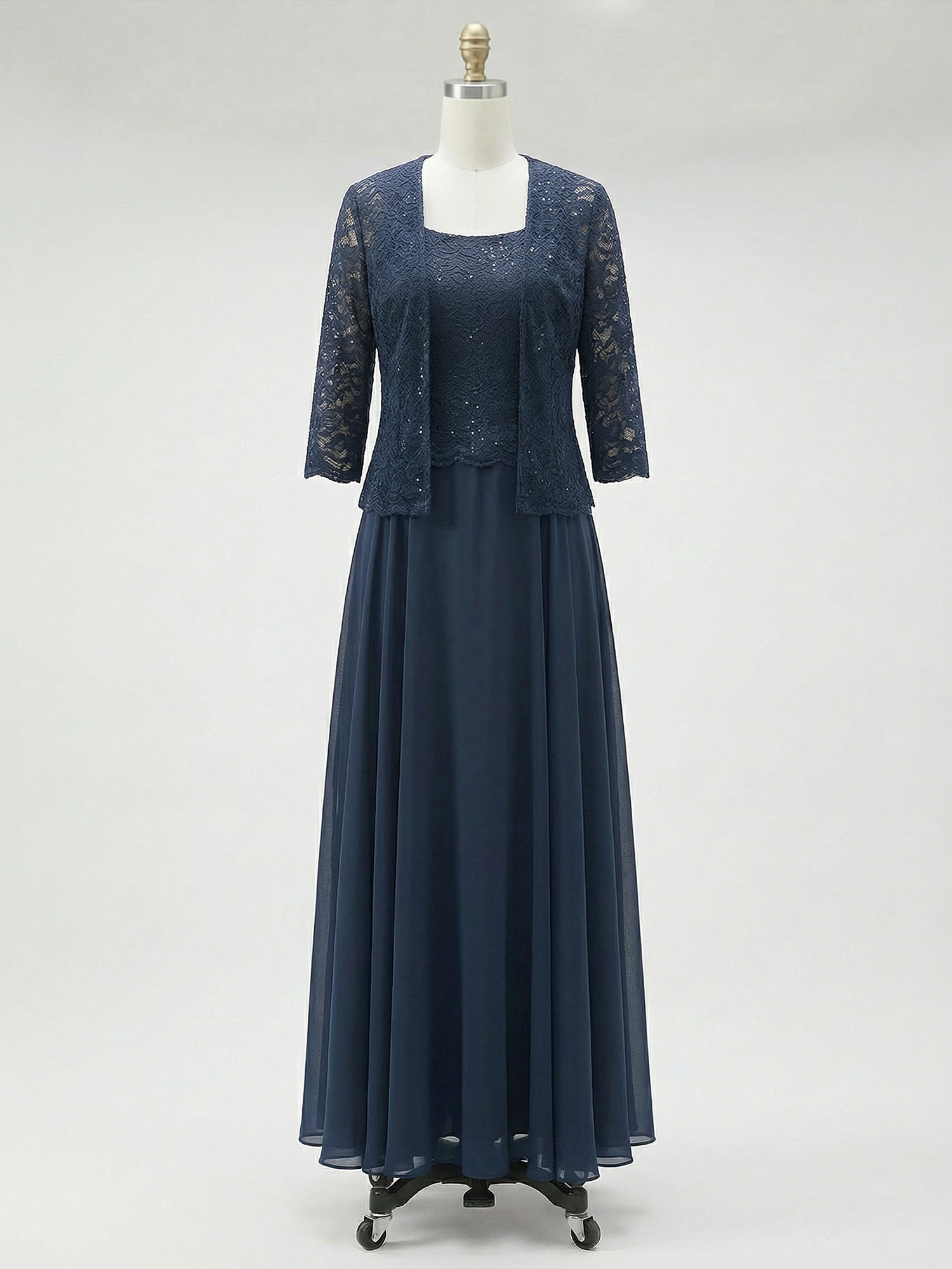 A-line Square Floor-Length Lace Chiffon Mother of the Bride Dress With Sequins