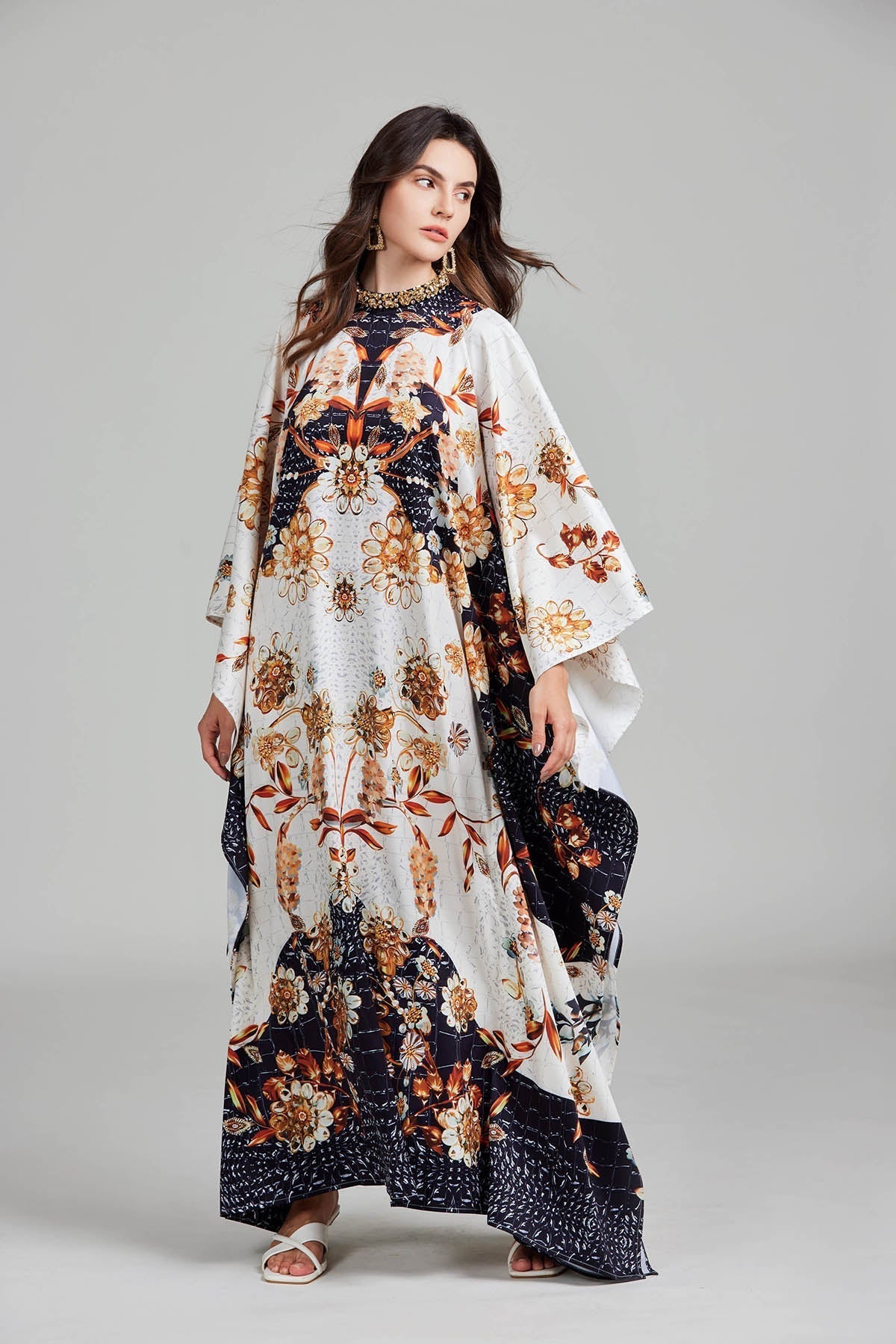 Print Floral Crew Neck With Slit Dress