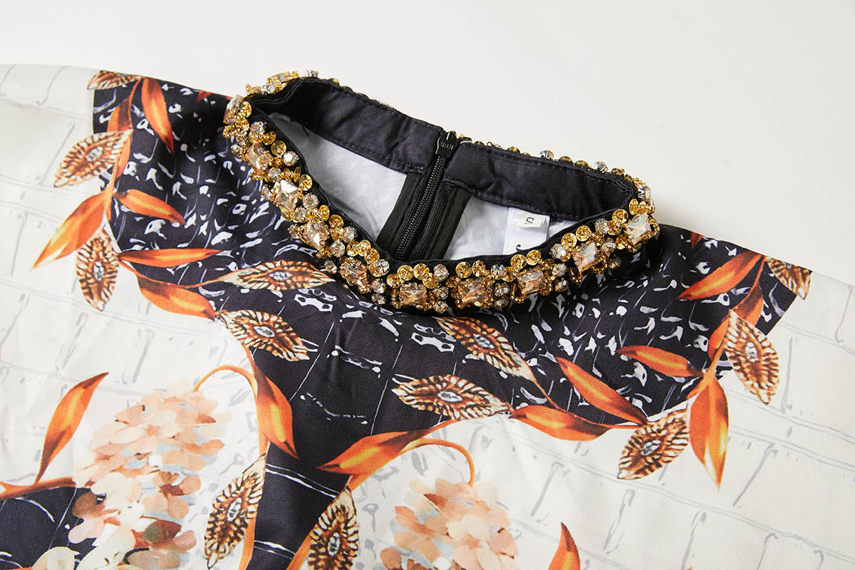 Print Floral Crew Neck With Slit Dress