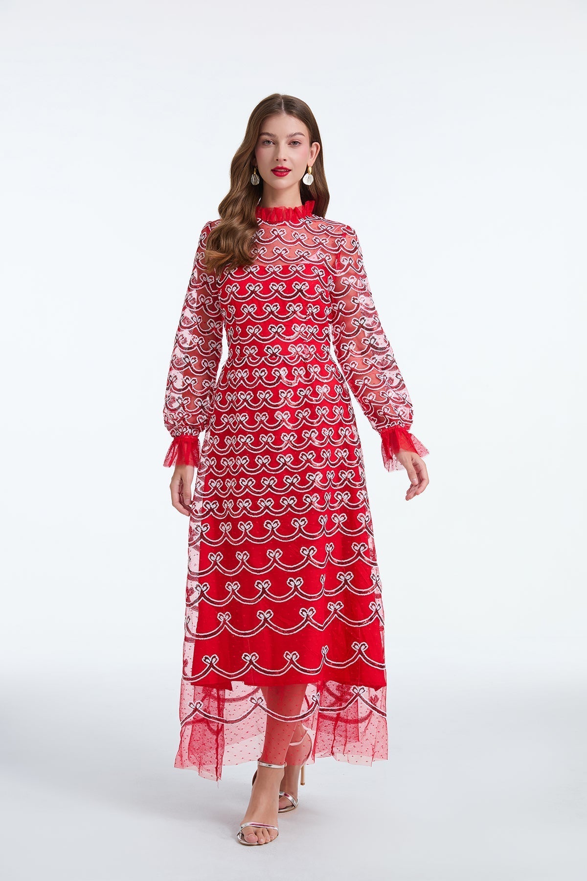 Long Sleeve Sequin A Line Dress