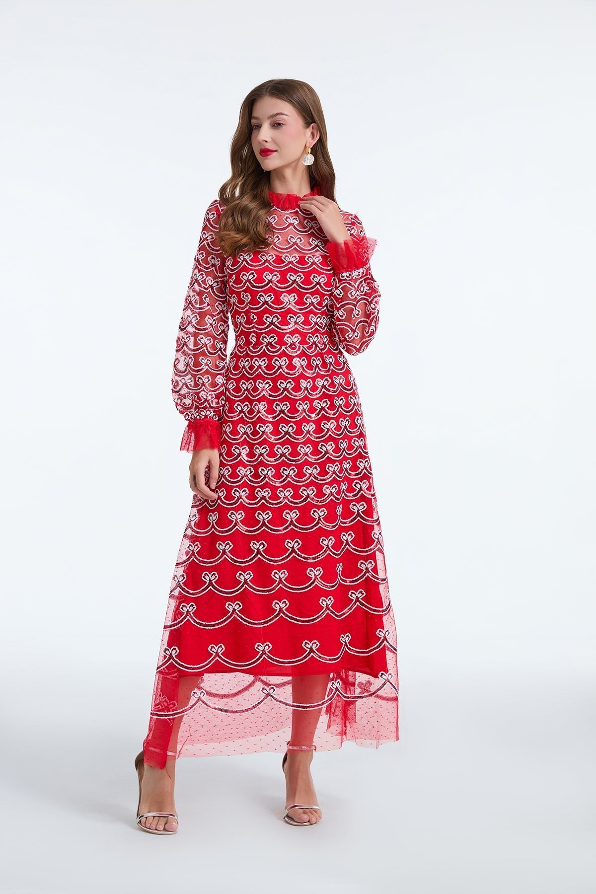 Long Sleeve Sequin A Line Dress