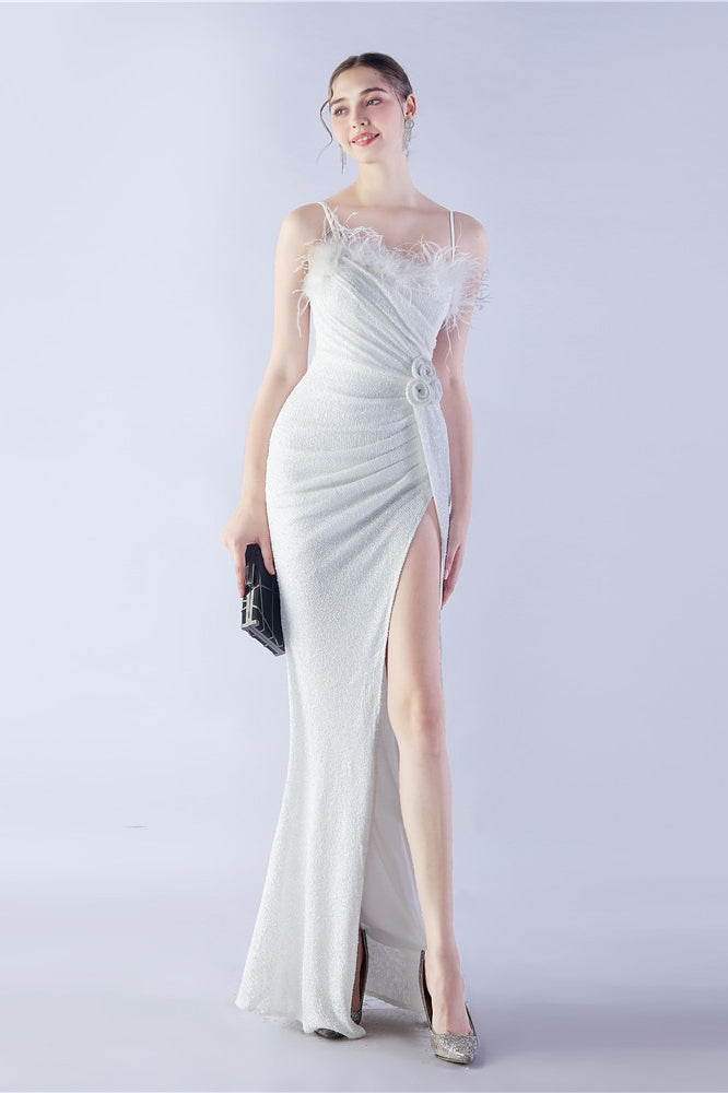 Ostrich Feather Embellished Dress with Relaxed Fit and Everyday Wear