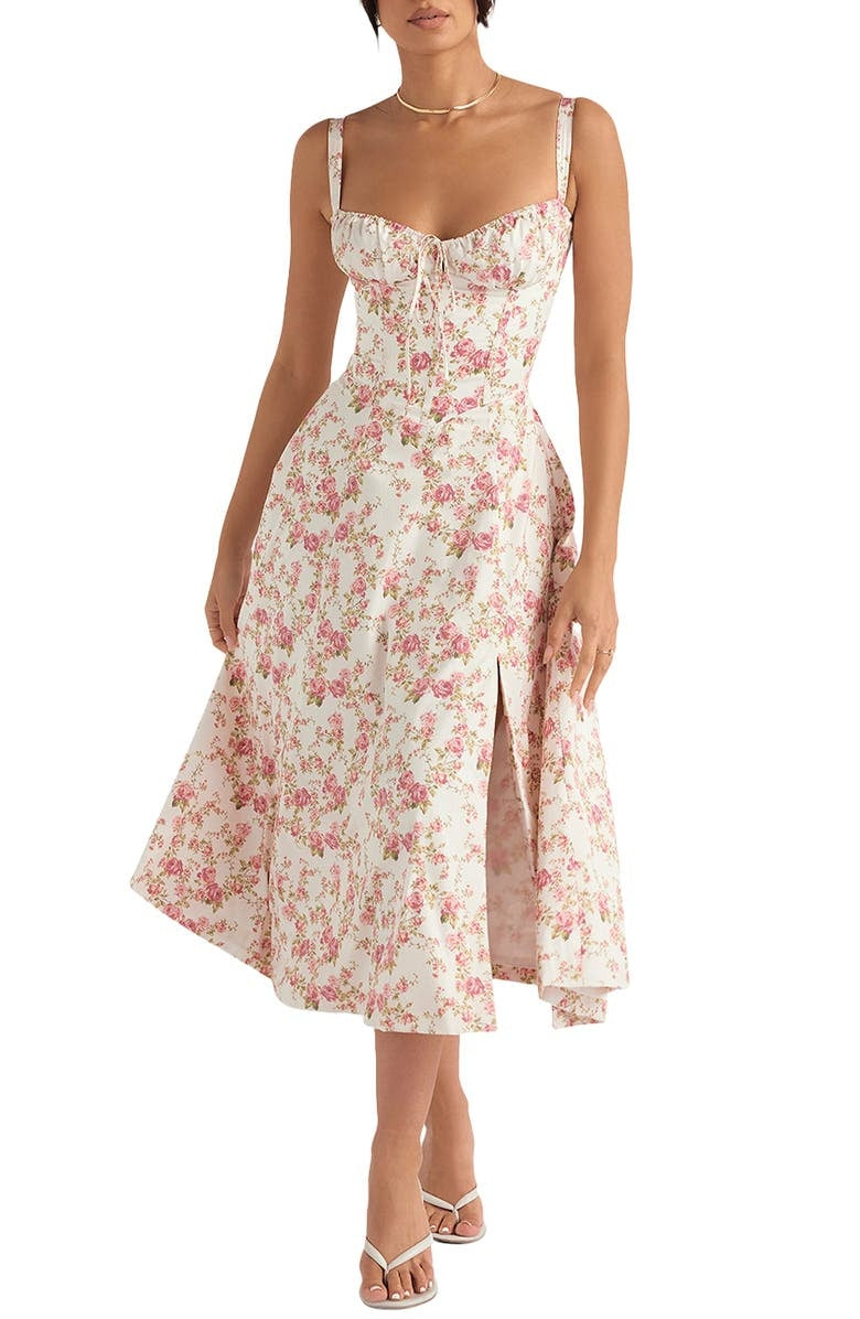 Lucía Boutique Vintage Tight Dress with Floral Pattern and Waist Evening Wear Edit