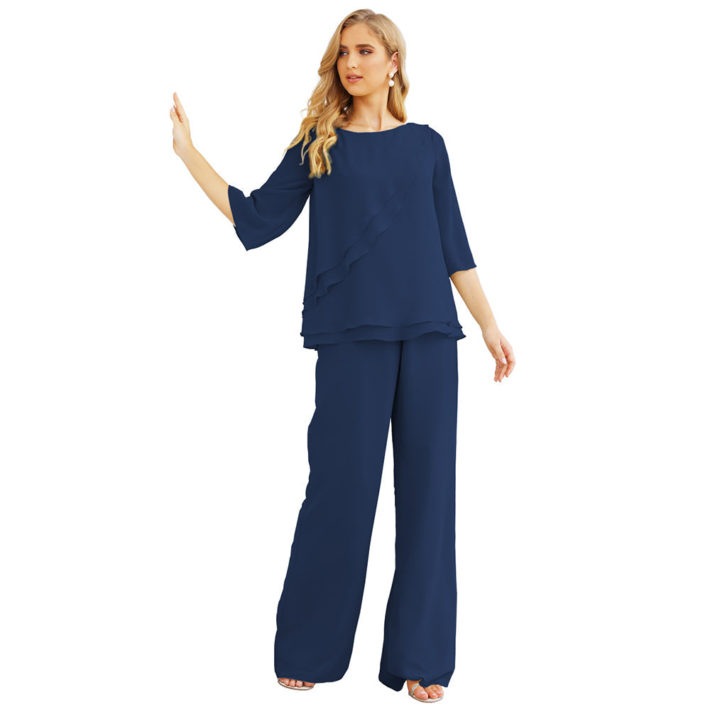 Sunnderly Chiffon Mother of The Bride Dress Plus Size Pant Suits Ruffle Layers - View 9 | VelvetHem