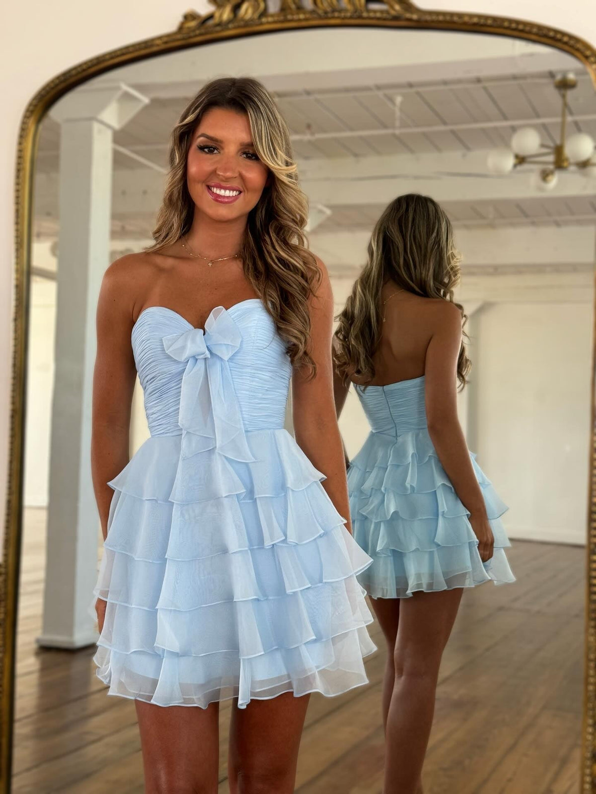 Chic A Line Sweetheart Blue Short Homecoming Dress with Ruffles