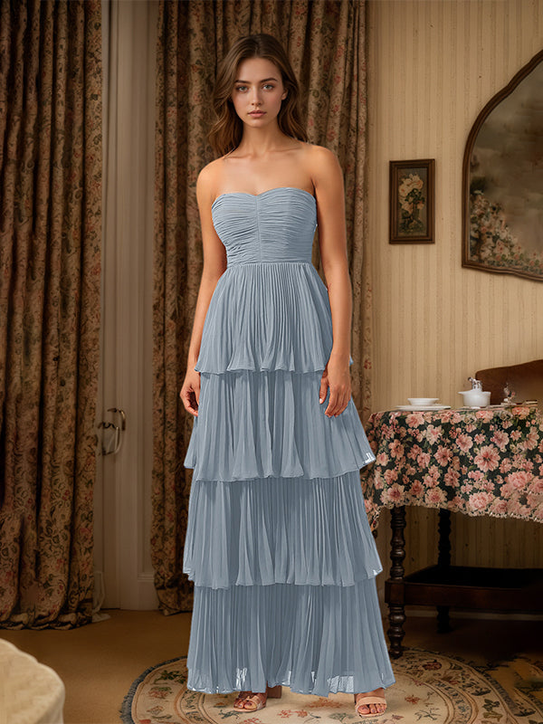 Burgundy A-Line Sweetheart Floor-Length Tiered Chiffon Bridesmaid Dress - View 13 | FashionDia