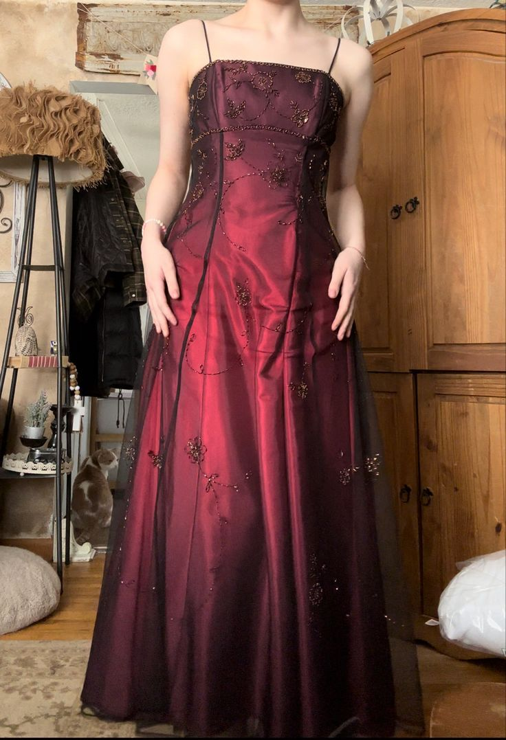 Unique Spaghetti Straps Burgundy Tulle Beaded Evening DressLong Prom Dress - View 2 | FashionDia