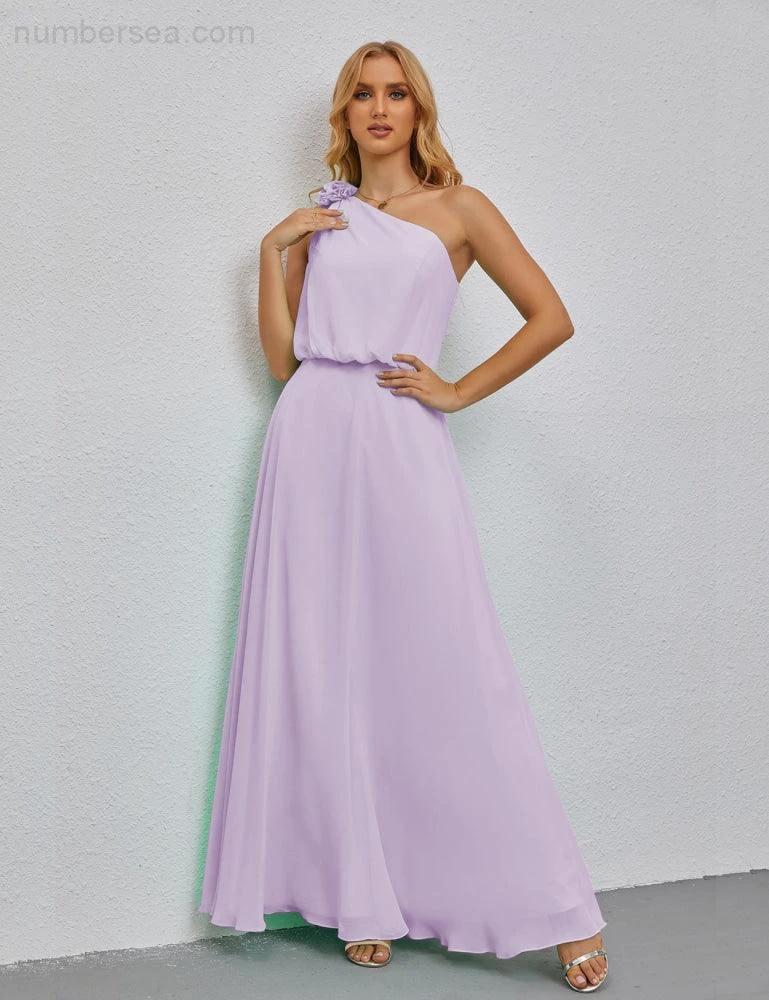 Ruffled One Shoulder Sleeveless Long Bridesmaid Dresses A-line Formal Evening Gown Side Split 28080 (ZD17018)