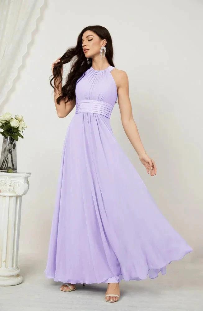 Numbersea Formal Party Gown Dress Chiffon Halter Long Sleeveless Bridesmaid Dresses 2802 by numbersea