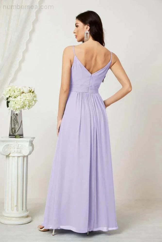 ZapDress Chiffon V-Neck Bridesmaid Dress Spaghetti Strap Long Formal Party Prom Gowns with Slit 28010 (ZD17028)