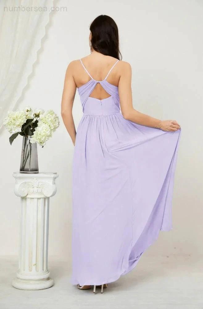 ZapDress Neck Bridesmaid Dresses Chiffon Long Spaghetti A-line Formal Prom Gown for Wedding Party Evening 2801 (ZD16961)