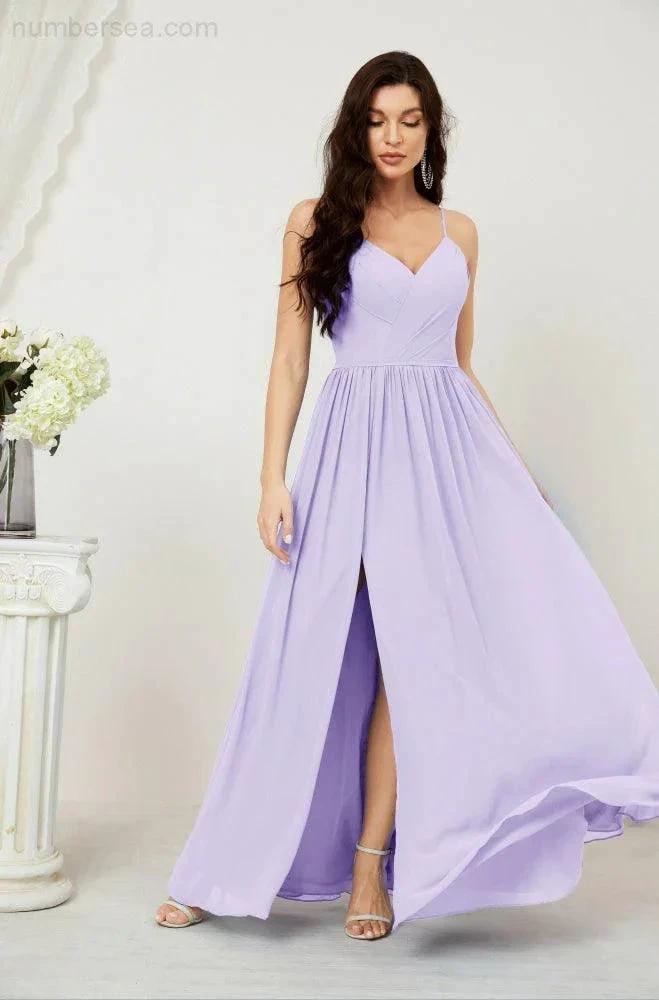 ZapDress Neck Bridesmaid Dresses Chiffon Long Spaghetti A-line Formal Prom Gown for Wedding Party Evening 2801 (ZD16961)