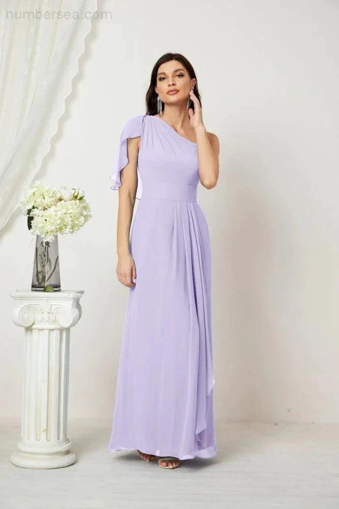 ZapDress Chiffon Ruffled One Shoulder Long Bridesmaid Dresses A-line Formal Evening Gown Side Split 2809 (ZD17049)
