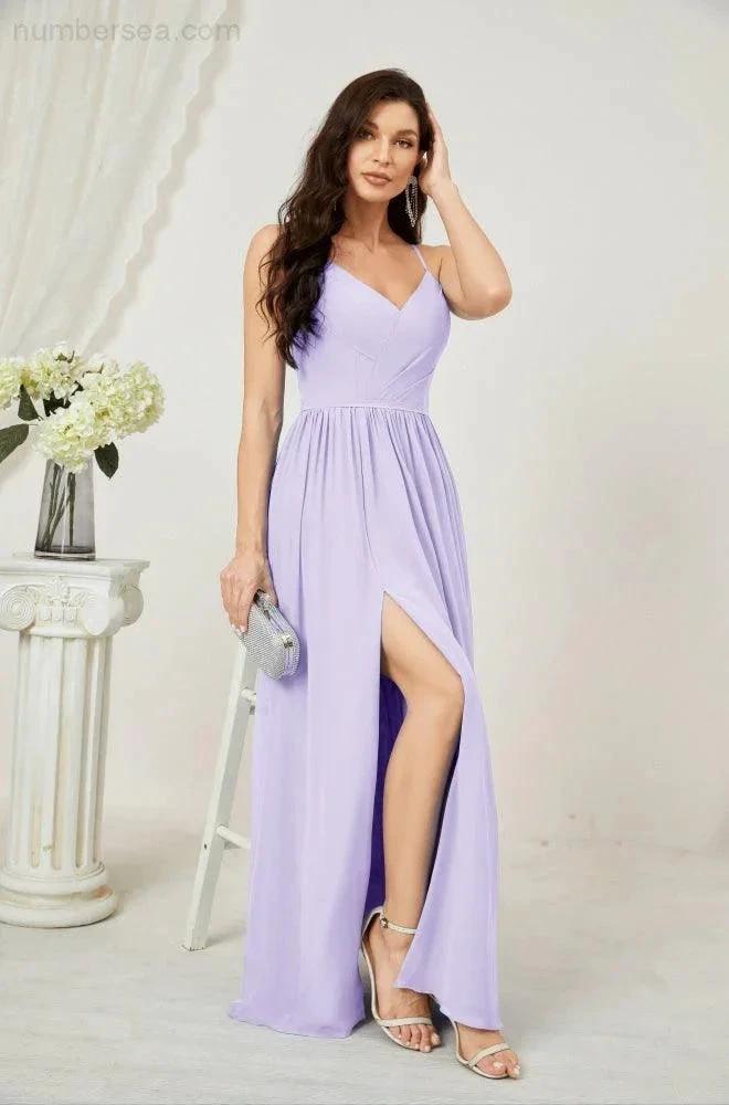ZapDress Neck Bridesmaid Dresses Chiffon Long Spaghetti A-line Formal Prom Gown for Wedding Party Evening 2801 (ZD16961)